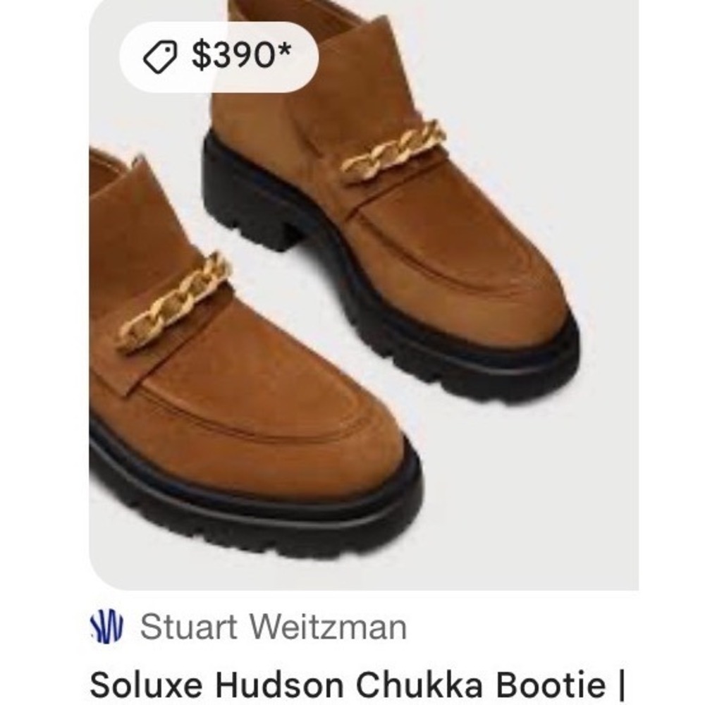 Stuart Weitzman SOLUXE HUDSON CHUKKA BOOTIE Brown Suede Chain Lug Sole Booties
